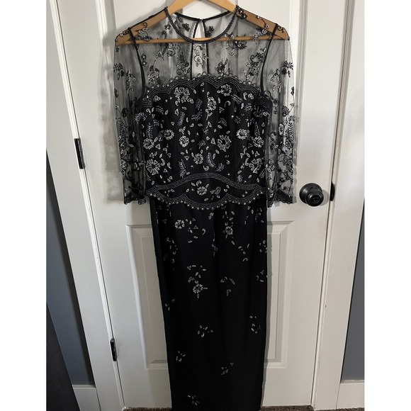 Montage by Mon Cheri Black Lace Sleeved MOB Formal Dress, Size 8 Sequin - Picture 1 of 16